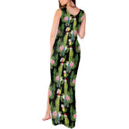 Aussie Santa Budgie Christmas Tank Maxi Dress Black Parakeet Tropical Floral