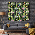 Aussie Santa Budgie Christmas Tapestry Black Parakeet Tropical Floral