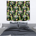 Aussie Santa Budgie Christmas Tapestry Black Parakeet Tropical Floral