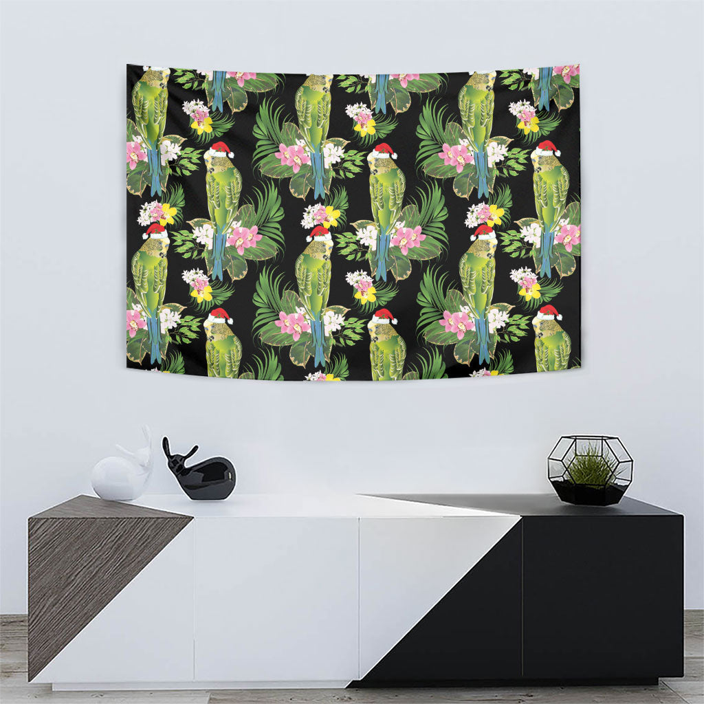 Aussie Santa Budgie Christmas Tapestry Black Parakeet Tropical Floral