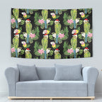 Aussie Santa Budgie Christmas Tapestry Black Parakeet Tropical Floral