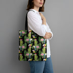 Aussie Santa Budgie Christmas Tote Bag Black Parakeet Tropical Floral
