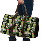 Aussie Santa Budgie Christmas Travel Bag Black Parakeet Tropical Floral