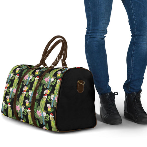 Aussie Santa Budgie Christmas Travel Bag Black Parakeet Tropical Floral