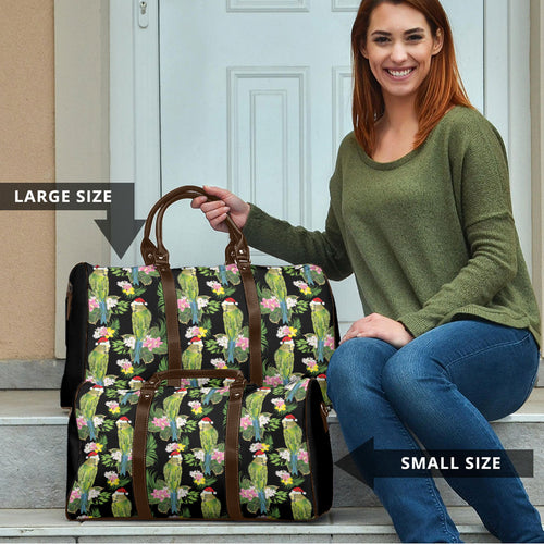 Aussie Santa Budgie Christmas Travel Bag Black Parakeet Tropical Floral