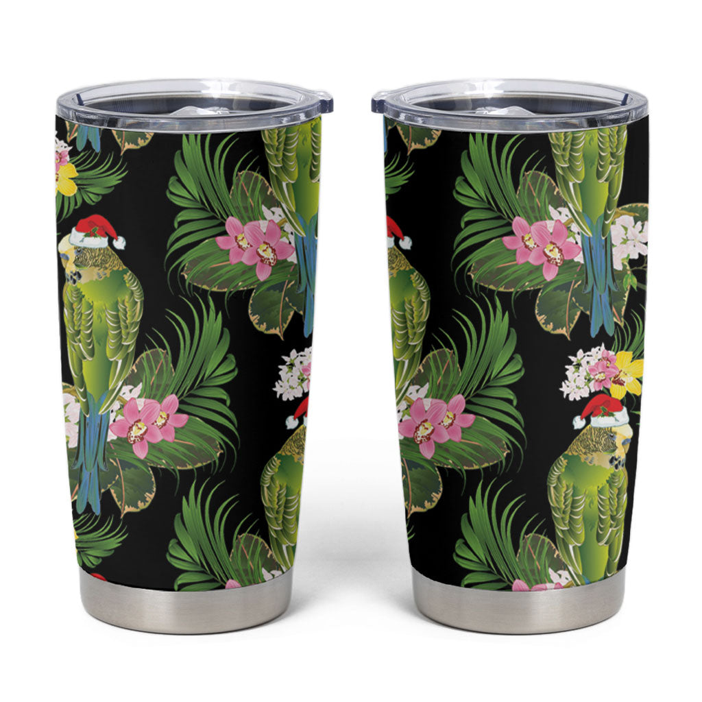Aussie Santa Budgie Christmas Tumbler Cup Black Parakeet Tropical Floral