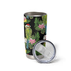 Aussie Santa Budgie Christmas Tumbler Cup Black Parakeet Tropical Floral