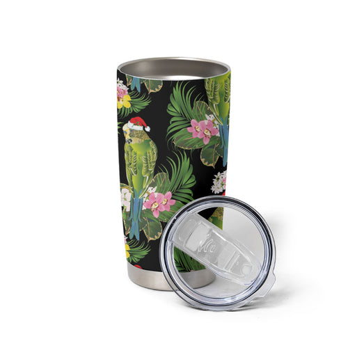 Aussie Santa Budgie Christmas Tumbler Cup Black Parakeet Tropical Floral