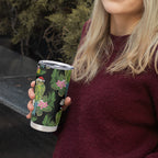 Aussie Santa Budgie Christmas Tumbler Cup Black Parakeet Tropical Floral