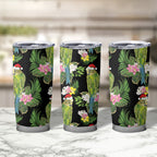 Aussie Santa Budgie Christmas Tumbler Cup Black Parakeet Tropical Floral