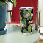 Aussie Santa Budgie Christmas Tumbler Cup Black Parakeet Tropical Floral