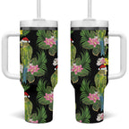 Aussie Santa Budgie Christmas Tumbler With Handle Black Parakeet Tropical Floral