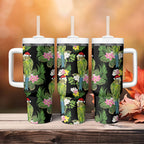 Aussie Santa Budgie Christmas Tumbler With Handle Black Parakeet Tropical Floral