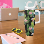 Aussie Santa Budgie Christmas Tumbler With Handle Black Parakeet Tropical Floral