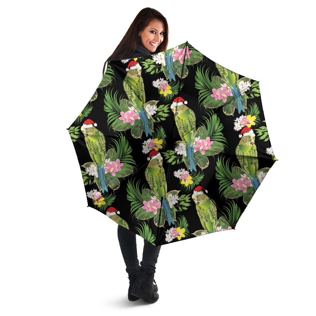 Aussie Santa Budgie Christmas Umbrella Black Parakeet Tropical Floral
