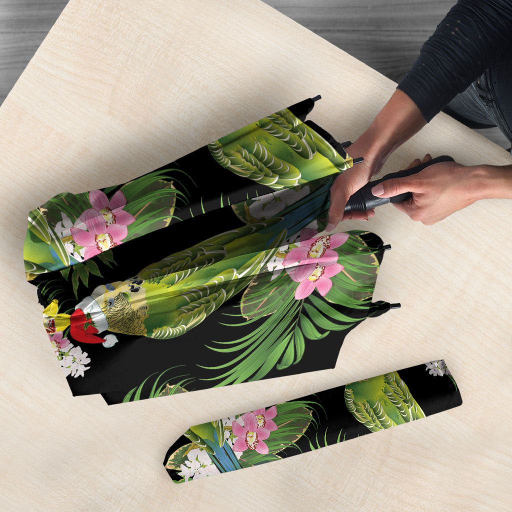 Aussie Santa Budgie Christmas Umbrella Black Parakeet Tropical Floral