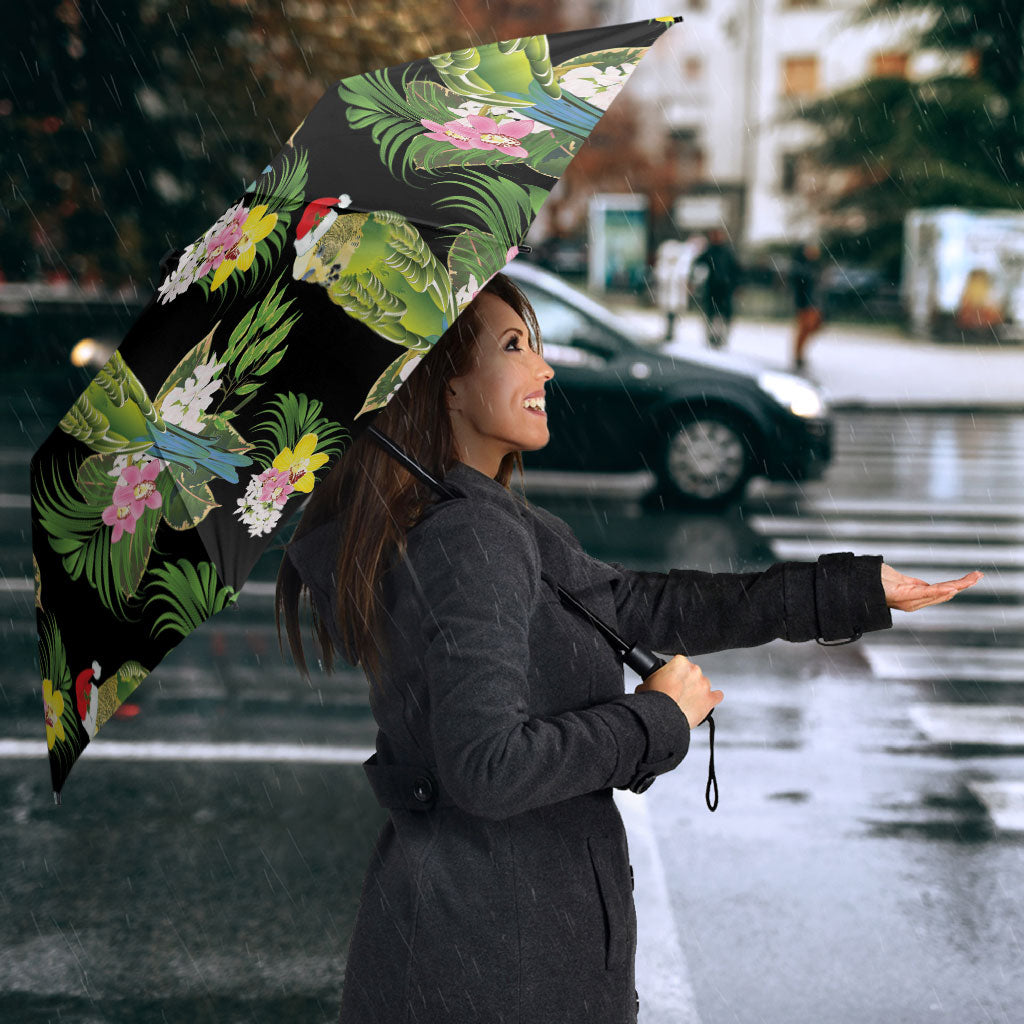 Aussie Santa Budgie Christmas Umbrella Black Parakeet Tropical Floral