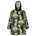 Aussie Santa Budgie Christmas Wearable Blanket Hoodie Black Parakeet Tropical Floral