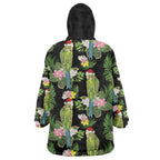 Aussie Santa Budgie Christmas Wearable Blanket Hoodie Black Parakeet Tropical Floral