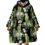 Aussie Santa Budgie Christmas Wearable Blanket Hoodie Black Parakeet Tropical Floral