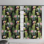 Aussie Santa Budgie Christmas Window Curtain Black Parakeet Tropical Floral