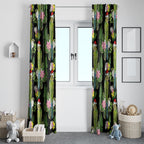 Aussie Santa Budgie Christmas Window Curtain Black Parakeet Tropical Floral