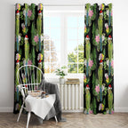 Aussie Santa Budgie Christmas Window Curtain Black Parakeet Tropical Floral