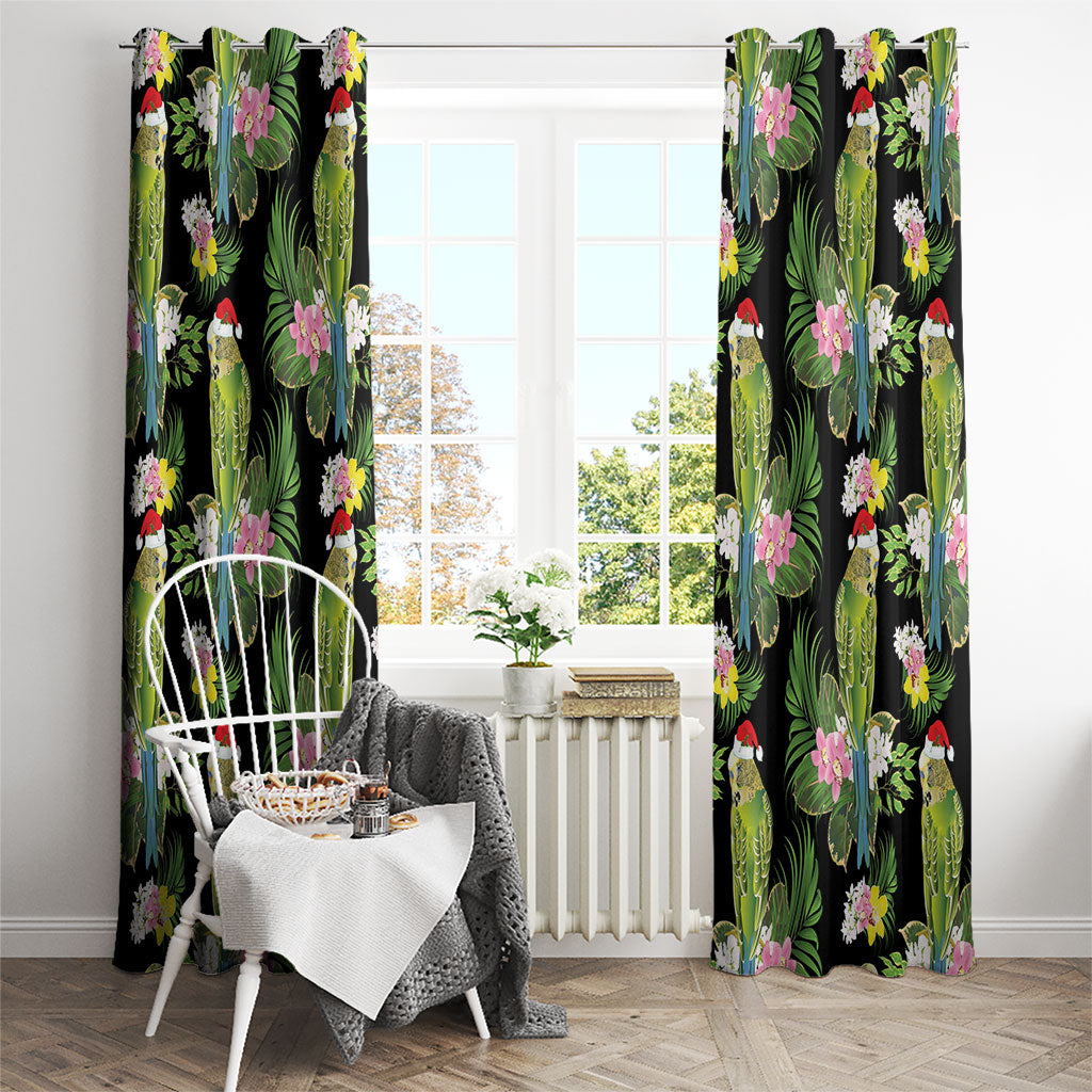 Aussie Santa Budgie Christmas Window Curtain Black Parakeet Tropical Floral