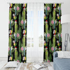 Aussie Santa Budgie Christmas Window Curtain Black Parakeet Tropical Floral