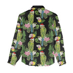 Aussie Santa Budgie Christmas Women Casual Shirt Black Parakeet Tropical Floral