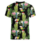 Aussie Santa Budgie Christmas Women V-Neck T-Shirt Black Parakeet Tropical Floral