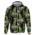 Aussie Santa Budgie Christmas Zip Hoodie Black Parakeet Tropical Floral
