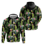 Aussie Santa Budgie Christmas Zip Hoodie Black Parakeet Tropical Floral