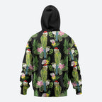 Aussie Santa Budgie Christmas Zip Hoodie Black Parakeet Tropical Floral
