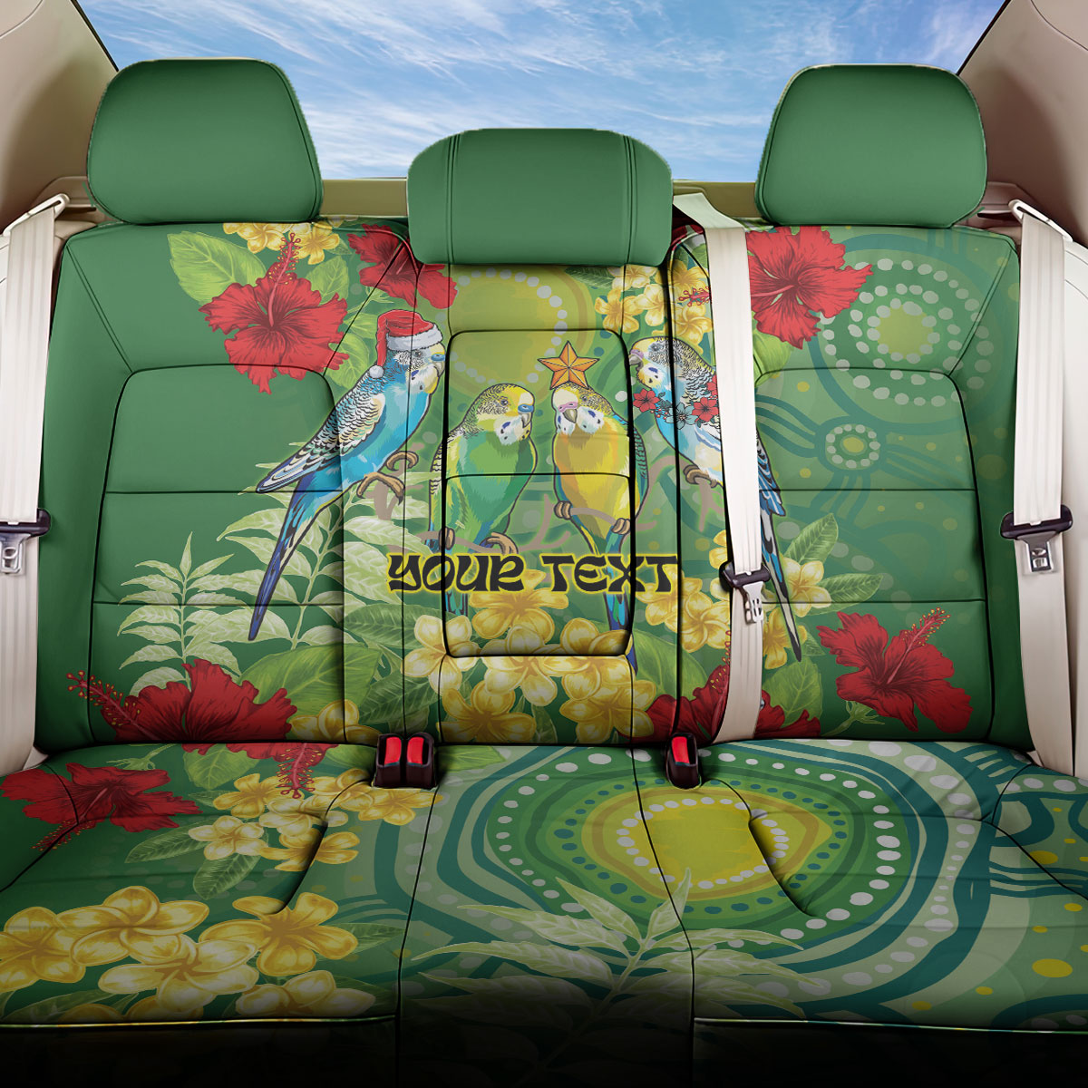 Australia Budgerigars Parakeets Personalised Back Car Seat Cover Cute Budgies Santa Tropical Flowers
