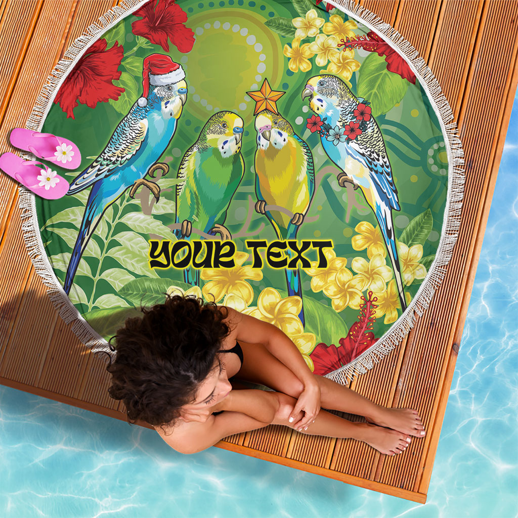 Australia Budgerigars Parakeets Personalised Beach Blanket Cute Budgies Santa Tropical Flowers