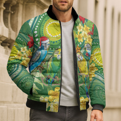 Australia Budgerigars Parakeets Personalised Bomber Puffer Jacket Cute Budgies Santa Tropical Flowers
