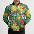 Australia Budgerigars Parakeets Personalised Bomber Puffer Jacket Cute Budgies Santa Tropical Flowers