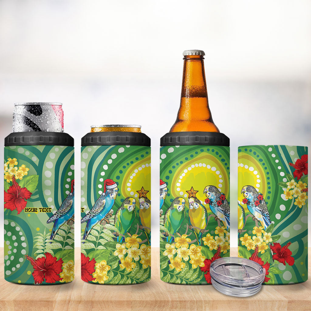 Australia Budgerigars Parakeets Personalised 4 in 1 Can Cooler Tumbler Cute Budgies Santa Tropical Flowers