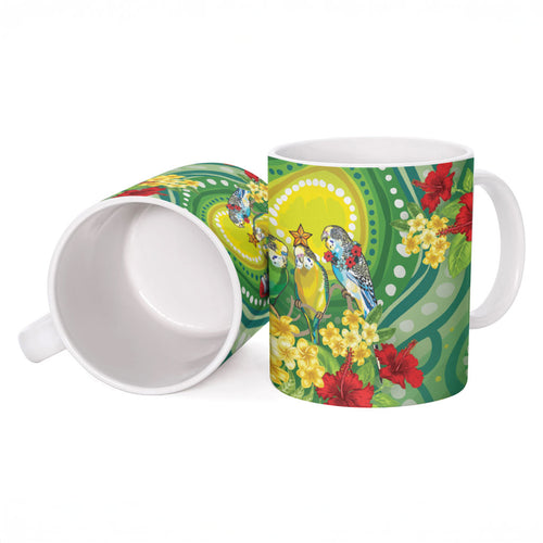 Australia Budgerigars Parakeets Personalised Ceramic Mug Cute Budgies Santa Tropical Flowers