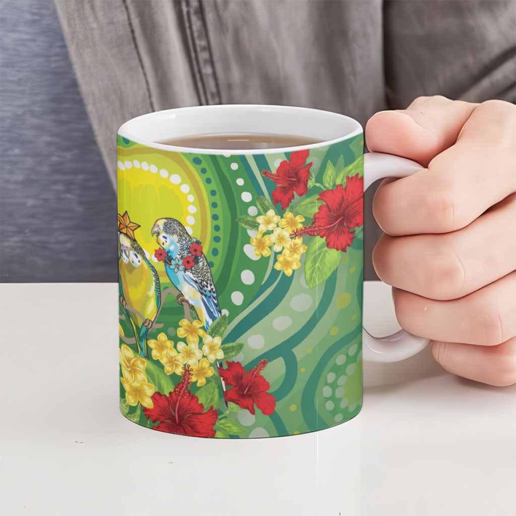 Australia Budgerigars Parakeets Personalised Ceramic Mug Cute Budgies Santa Tropical Flowers