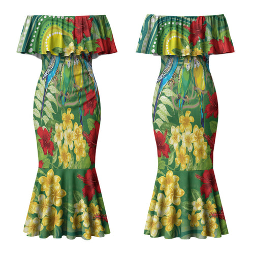 Australia Budgerigars Parakeets Personalised Couples Matching Mermaid Dress and Hawaiian Shirt Cute Budgies Santa Tropical Flowers LT9