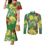 Australia Budgerigars Parakeets Personalised Couples Matching Mermaid Dress and Long Sleeve Button Shirt Cute Budgies Santa Tropical Flowers