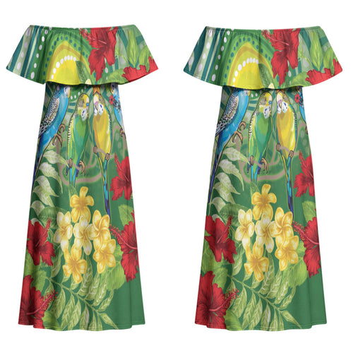 Australia Budgerigars Parakeets Personalised Couples Matching Off Shoulder Maxi Dress and Hawaiian Shirt Cute Budgies Santa Tropical Flowers LT9