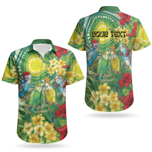 Australia Budgerigars Parakeets Personalised Couples Matching Off Shoulder Short Dress and Hawaiian Shirt Cute Budgies Santa Tropical Flowers LT9