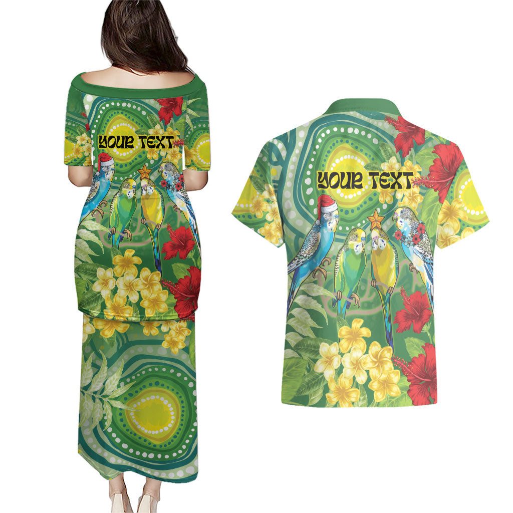 Australia Budgerigars Parakeets Personalised Couples Matching Puletasi and Hawaiian Shirt Cute Budgies Santa Tropical Flowers