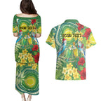 Australia Budgerigars Parakeets Personalised Couples Matching Puletasi and Hawaiian Shirt Cute Budgies Santa Tropical Flowers