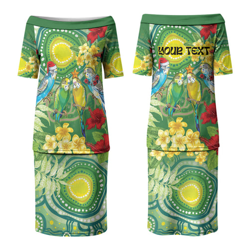 Australia Budgerigars Parakeets Personalised Couples Matching Puletasi and Hawaiian Shirt Cute Budgies Santa Tropical Flowers LT9
