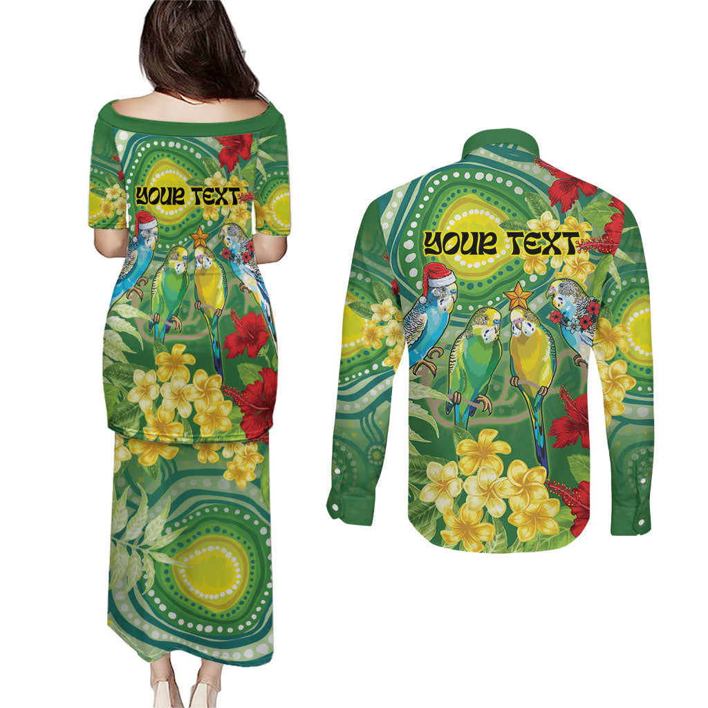 Australia Budgerigars Parakeets Personalised Couples Matching Puletasi and Long Sleeve Button Shirt Cute Budgies Santa Tropical Flowers