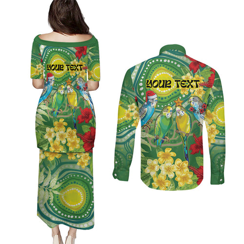 Australia Budgerigars Parakeets Personalised Couples Matching Puletasi and Long Sleeve Button Shirt Cute Budgies Santa Tropical Flowers